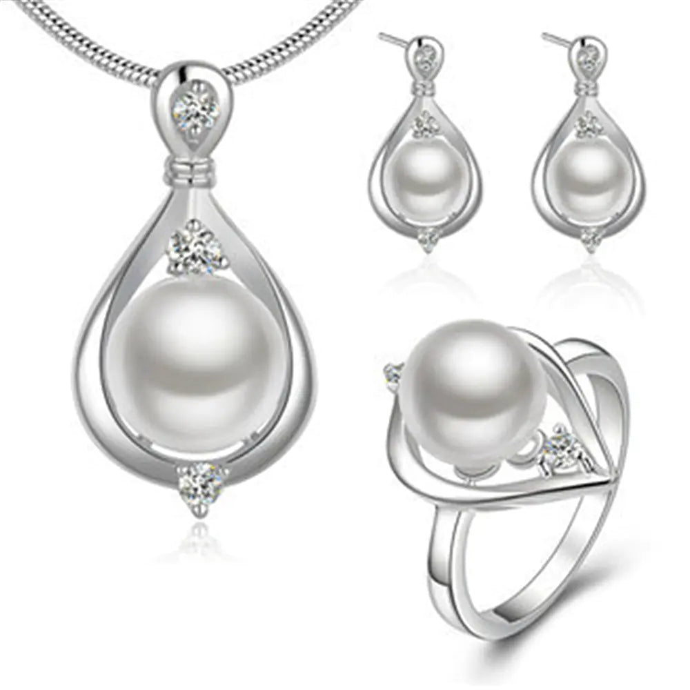 Fashion Pearl Jewelry Set for Women (Ring, Earrings, Necklace)