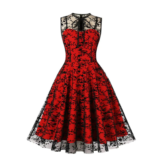 ODIZLI Womens 1950s Retro Pencil Dress Cocktail Party Dresses 50s Dresses for Women Western Style Dress for Women Harajuku Dress Plus Size Dress for Women Black Prom Dress Gothic Lace Black Red XL