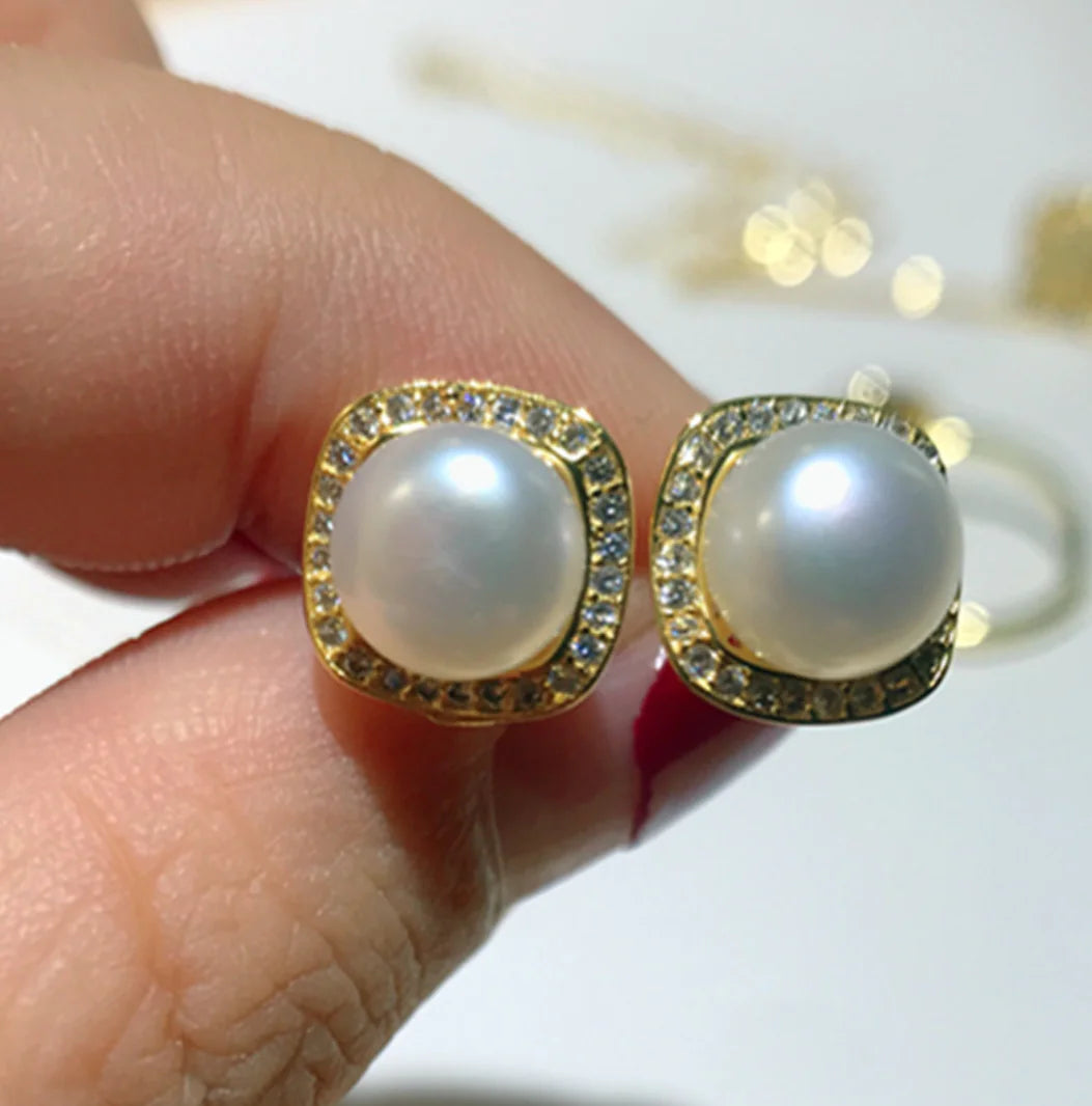 Natural Pearl Jewelry Set: Necklace, Earrings, Ring