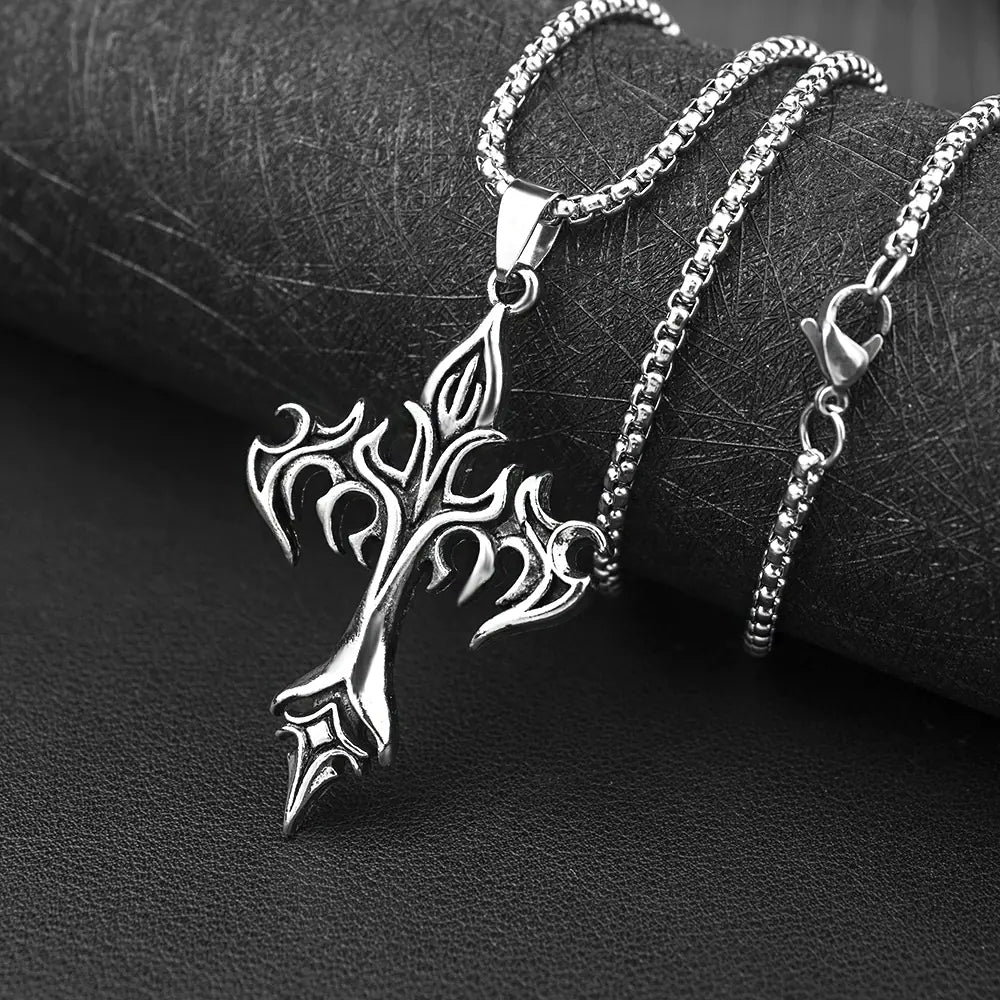 Men's Steel Warrior Jewelry - Cross Pendant Necklace