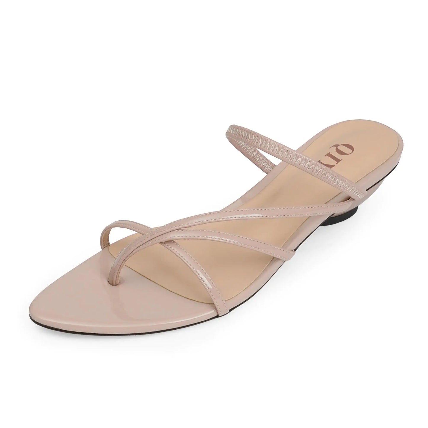 QIY Womens Sandals Nude Strappy Heels Low Kitten Heels Pointed Toe Slip on Thong Sandals Open Pointed Toe Low Chunky Heels Flip Flops Strappy Heels Size 8.5