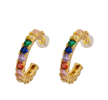 Half-Moon Colorful Zirconia Copper Earrings
