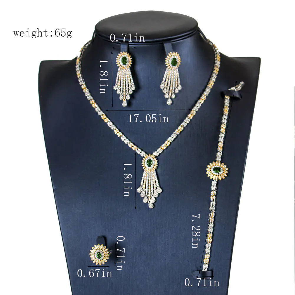 24K Gold Plated Zircon Jewelry Set (4 Pieces)
