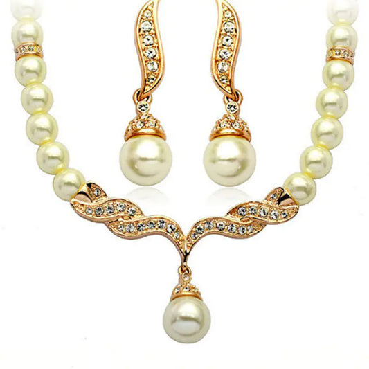 2-Piece Women's Monochrome Gold Jewelry Set for Weddings