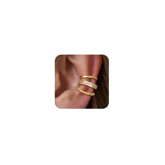 Gold Ear Cuff Earrings for Women Trendy Ear Cuffs Non Piercing Cartilage Earring Clip on Earrings Cubic Zirconia Chunky Thin 14K Gold Plated/Sterling Silver Hypoallergenic Fake Earrings Set Gold Jewelry (Gold-twist-CZ)