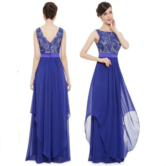 Elegant Long Cocktail Dress with Lace and Chiffon