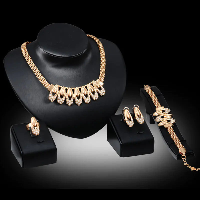 4-Piece Fashion Jewelry Set: 18K Gold Necklace & Earrings