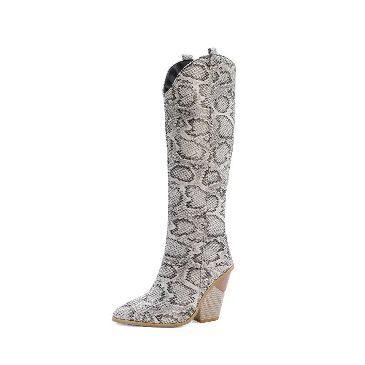 Snake Print High Heels Rider Boots