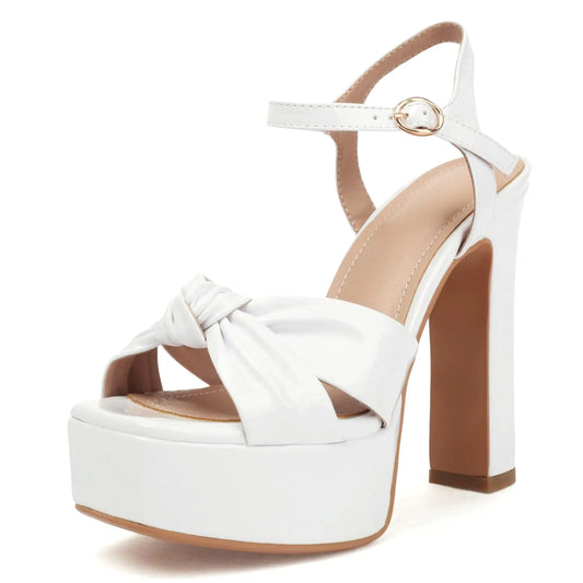 Latasa Womens White Platform Heels High Chunky Block Heels Ankle Strap Open Toe Heeled Sandals (9 White)