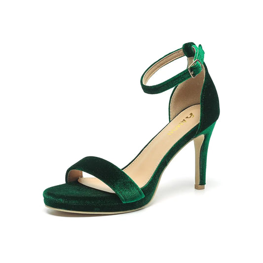 Womens 4 Inch Heels Strappy Heels Dress Sandals Ankle Strap Lady Heels Sandals 324 VelvetGreen Heels Size 11 women