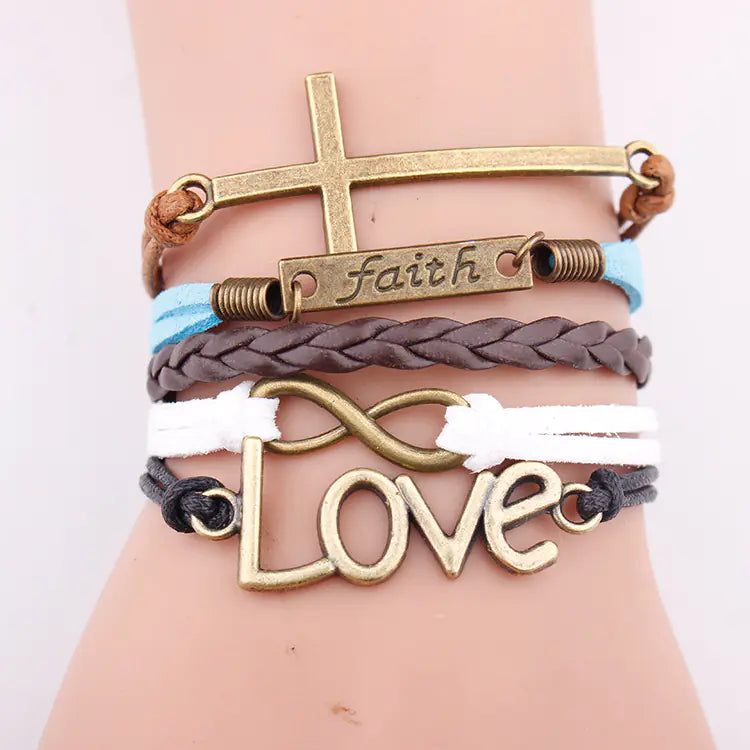 Leather Cord Multi-layer Braided Bracelet with Pendant