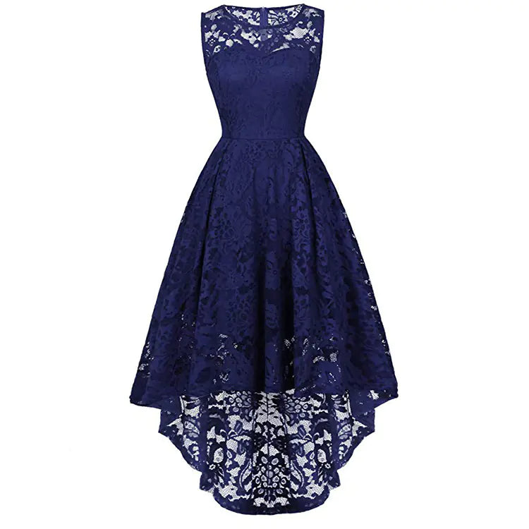 Sleeveless Lace Cocktail Dress with High-Low Hem