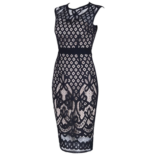 Embroidered Lace Sleeveless Dress with Hollow Design