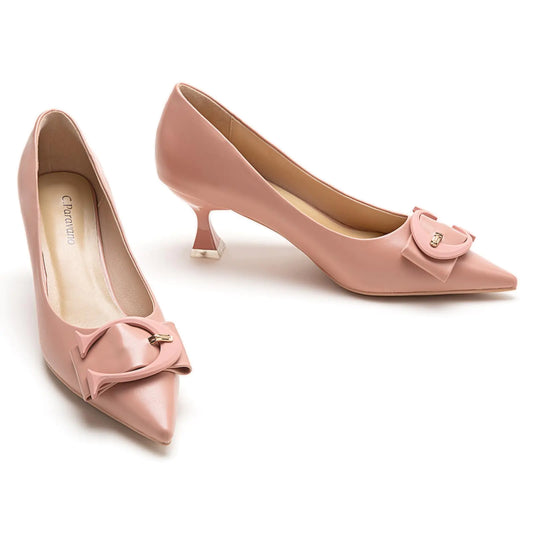 C.Paravano Womens Pink Pointed Toe Kitten Heels with C Buckled PumpsSize 6.5