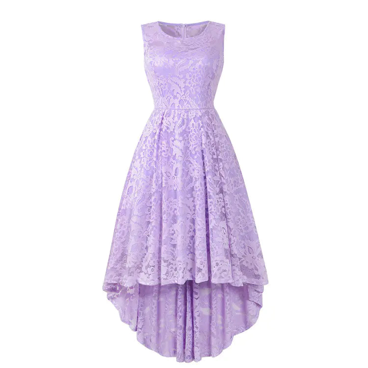 Sleeveless Lace Cocktail Dress with High-Low Hem