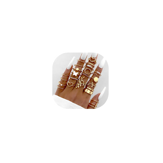 XIUQILAI 24 Pcs Gold Rings for Women-14K Gold Knuckle Stackable Chunky Rings Pack-That Dont Tarnish Gold Rings Set Jewelry