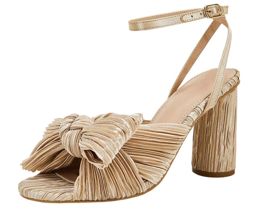 VETASTE Womens Bow Knot Heeled Sandals Bridal Wedding Open Toe Ankle Strap Chunky Heels