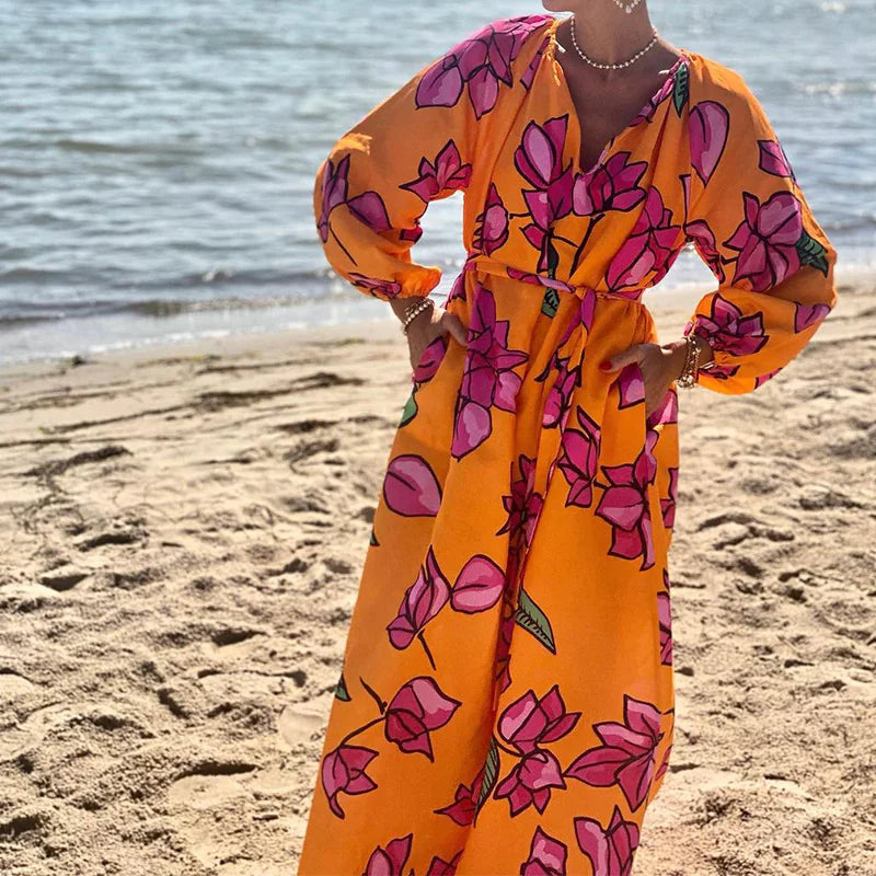 "Fall Fashion Casual V-neck Long Sleeve Loose Dress"