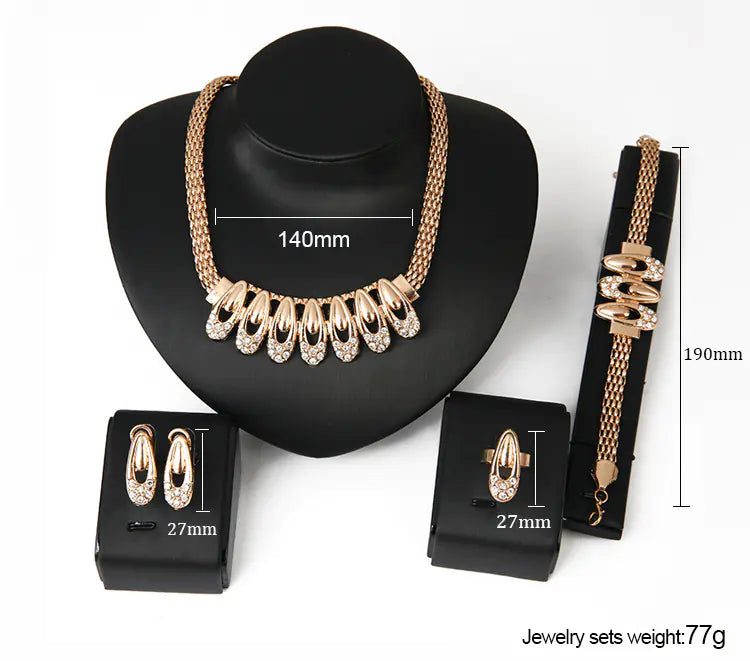 4-Piece Fashion Jewelry Set: 18K Gold Necklace & Earrings