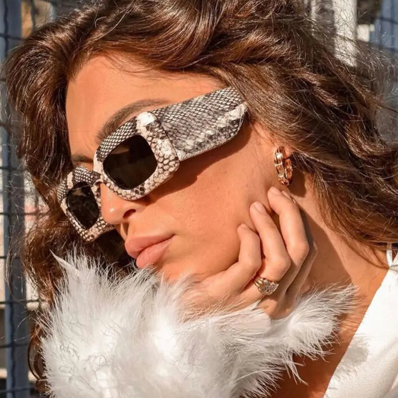 Retro Square Sunglasses with Snake Skin Pattern 2023