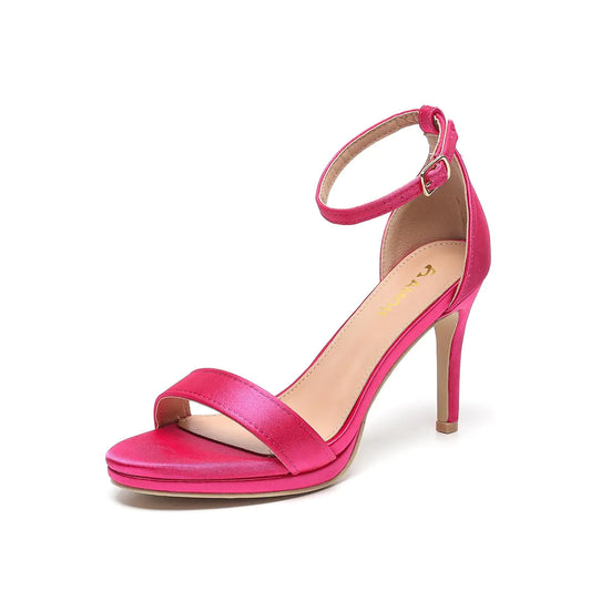 Amoji Womens 4 Inch Heels Strappy Herls Dress Shoes Ankle Strappy Heels Sandals Tacones 324 Wide Width Fuchsia Hot pink Heels Size 10 women