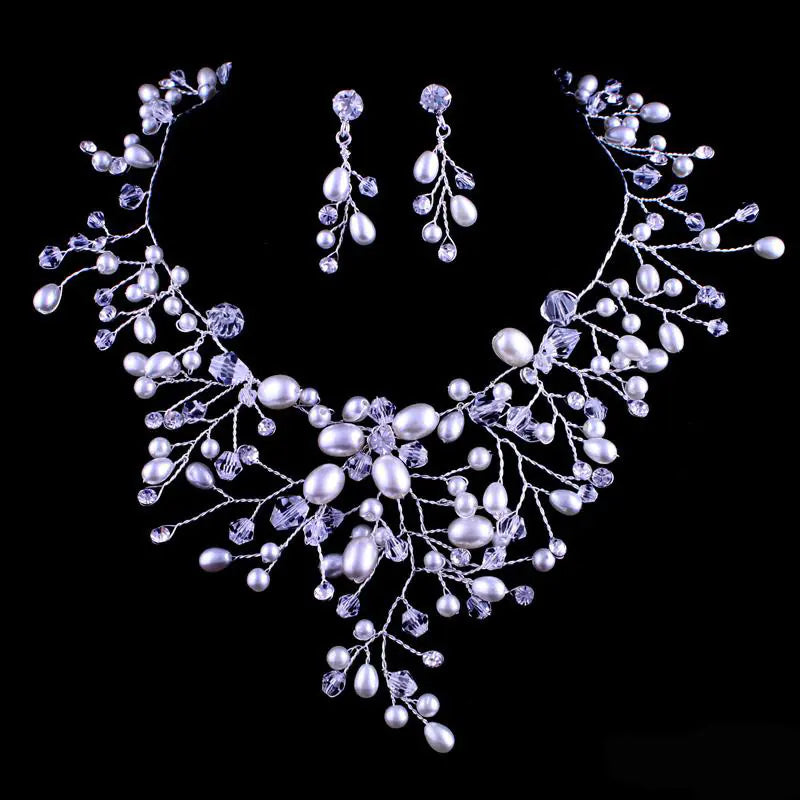 Bridal Jewelry Set with Handmade Pearl Earrings & Necklace