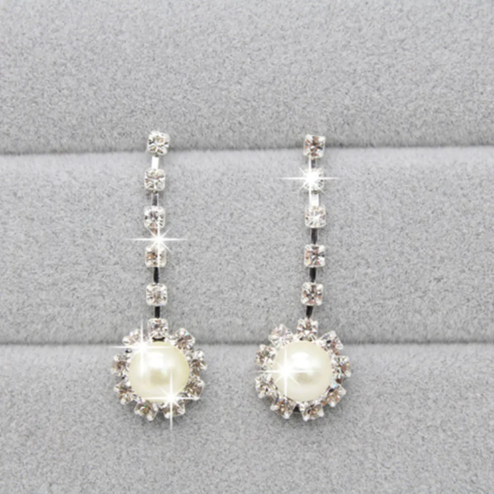 Bridal Pearl Necklace and Rhinestone Jewelry Set
