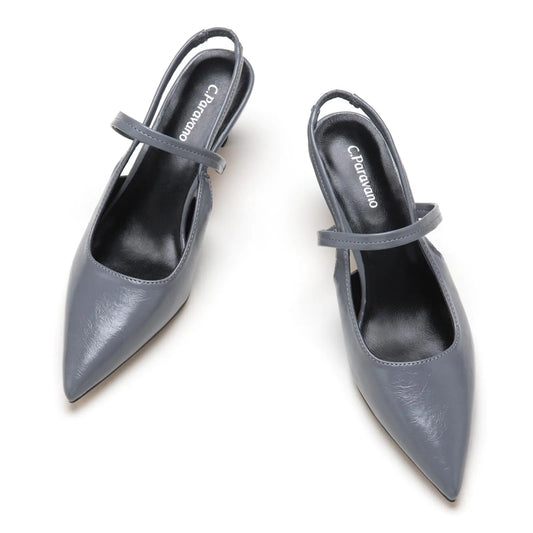 C.Paravano Womens Pointed Toe Slingback Heels Slingback Kitten Heel Pumps Leather Kitten Heels Women Womens Slingback Heels Slingback Pumps for Women(Size 6.5Grey Heels)