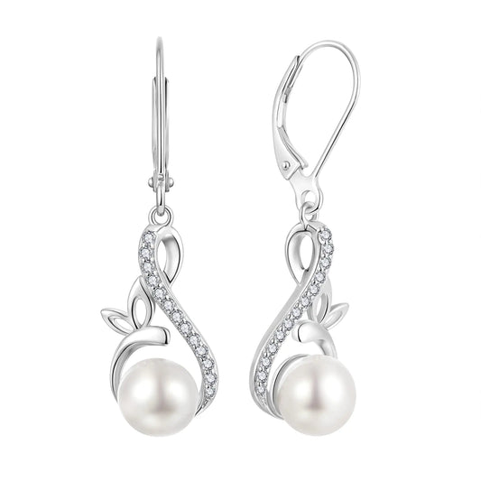 JO WISDOM Women Pearl Earrings 925 Sterling Silver Celtic Infinity Dangle & Drop Earrings with 8mm Freshwater Pearl Jewelry
