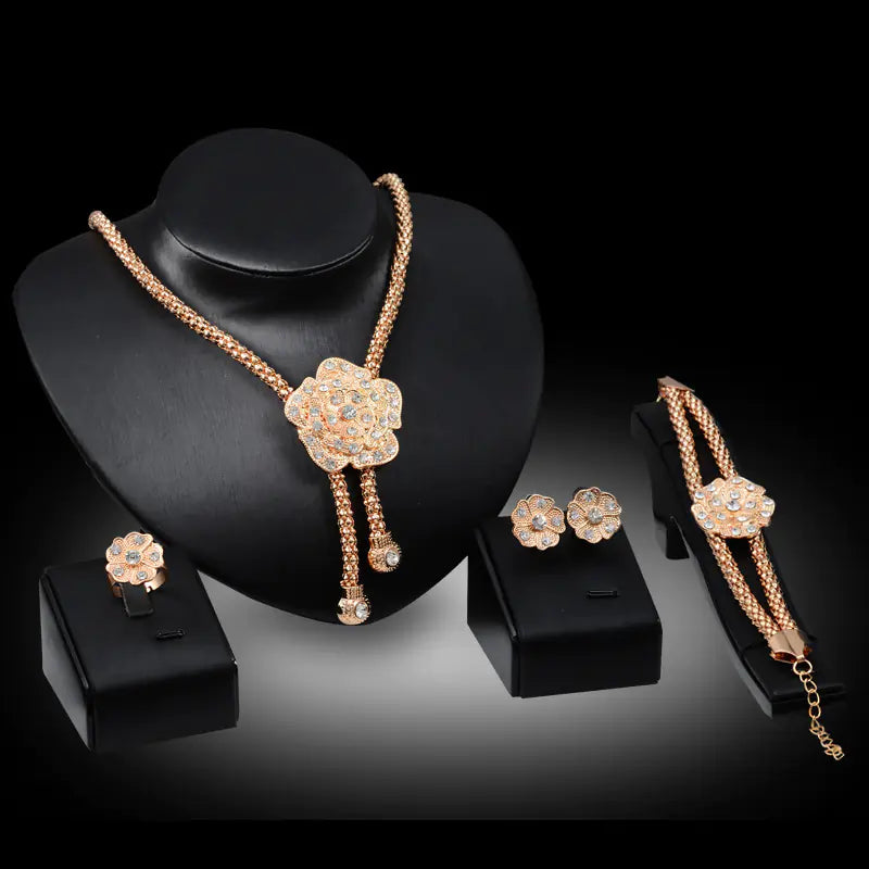 Gold Bridal Jewelry Set with Bold Rhinestone Accents