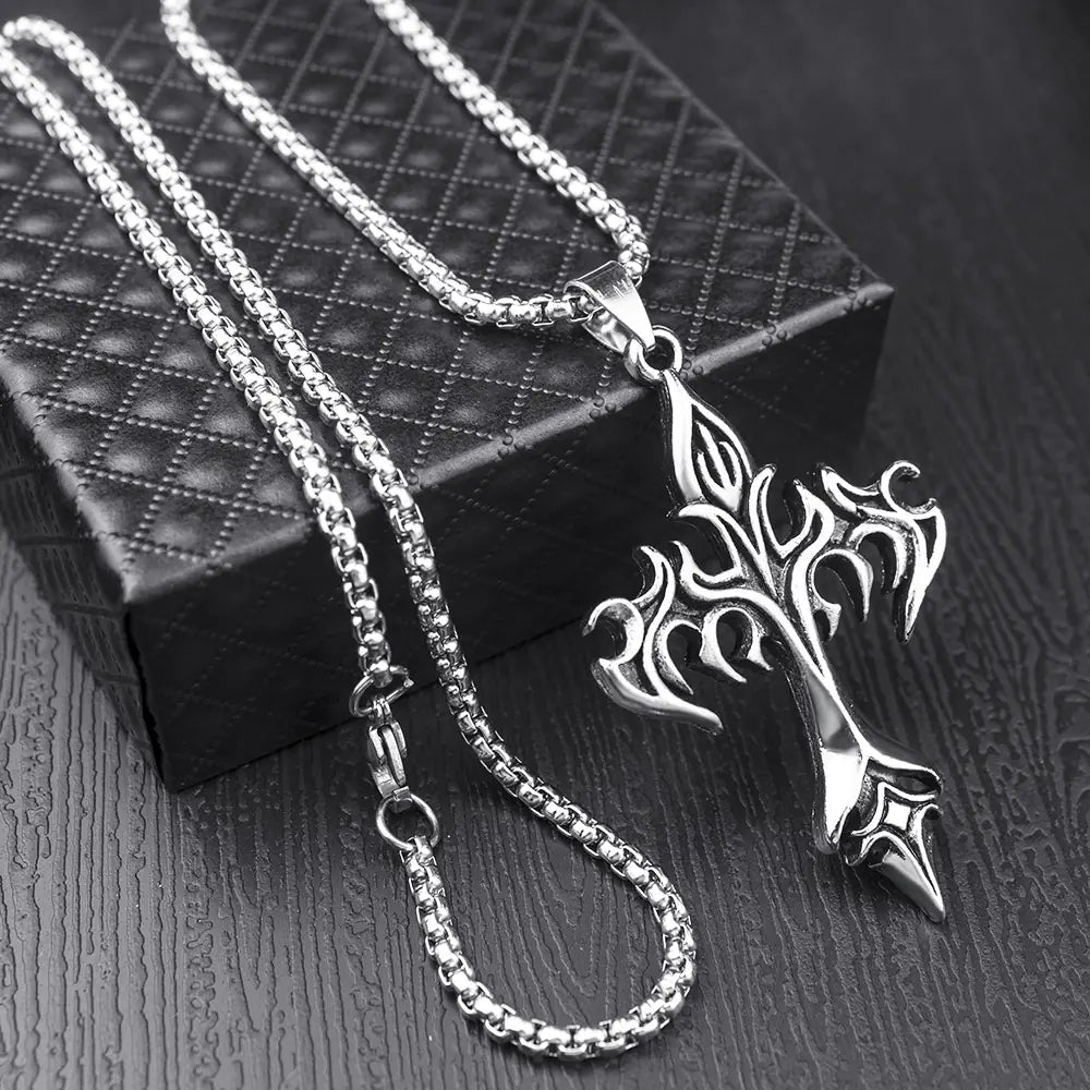 Men's Steel Warrior Jewelry - Cross Pendant Necklace