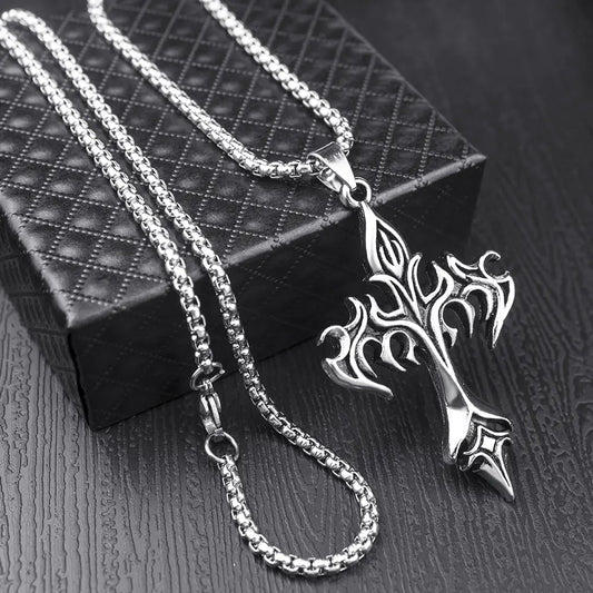 Men's Steel Warrior Jewelry - Cross Pendant Necklace