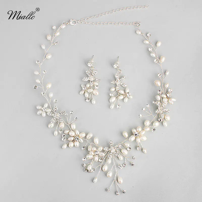 Bridal Jewelry Set with Handmade Pearl Necklace & Earrings