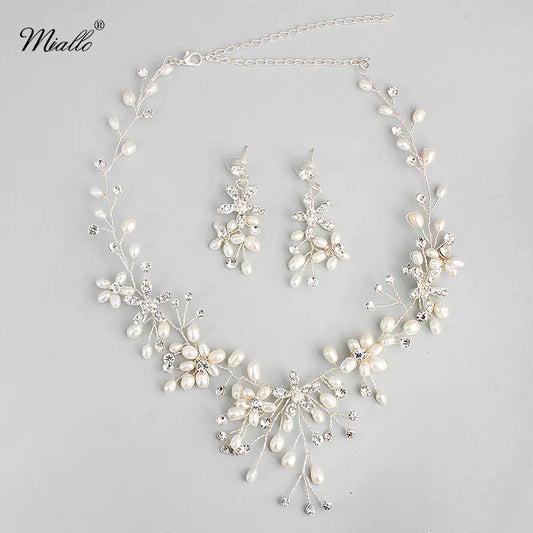 Bridal Jewelry Set with Handmade Pearl Necklace & Earrings