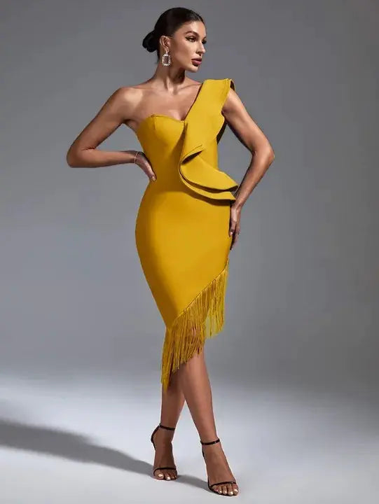 2023 Fashionable Asymmetrical Ruffle Backless Dress