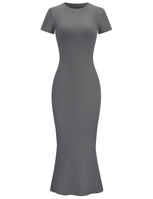 LOMON Long Dresses for Women 2024 Casual Summer Maxi Casual Elegant Bodycon Trendy Ladies Dress Junior Tight Short Sleeve Summer