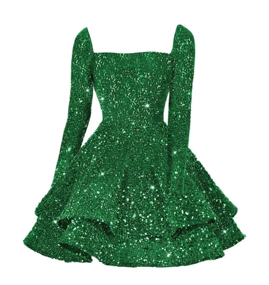 Plus Teens Sequin Vintage Homecoming Dresses Puffy Tiered Cocktail Dress for Women Club Night Out Dress 28 Emerald Green