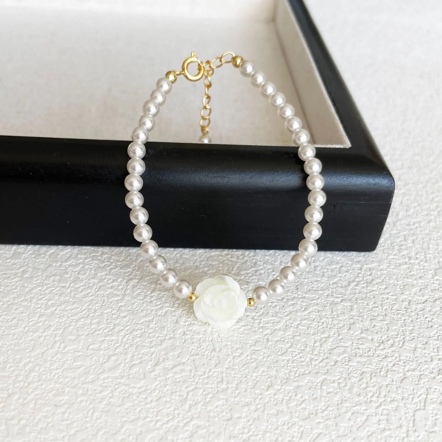 French Vintage Camellia Pearl Jewelry Set with Rose