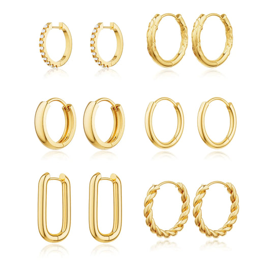 CHESKY 6 Pairs Gold Hoop Earrings Set for Women: Small 14k Gold Plated Chunky Gold Hoops Thick Hypoallergenic Open Twisted Huggie Earrings for Women Jewelry for Gifts