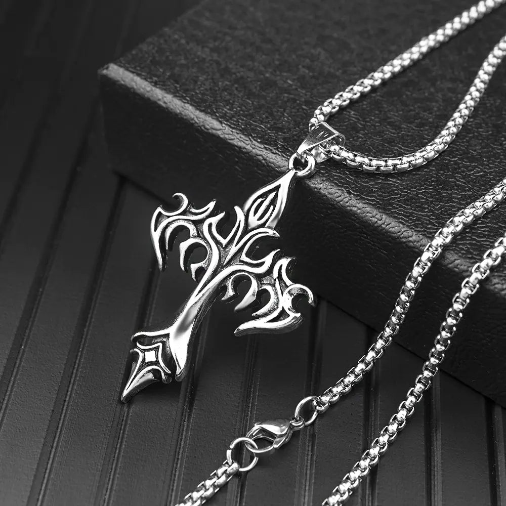 Men's Steel Warrior Jewelry - Cross Pendant Necklace