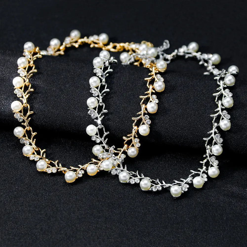 Fashion Floral Pearl Jewelry Set with Earrings, Necklace, Bracelet