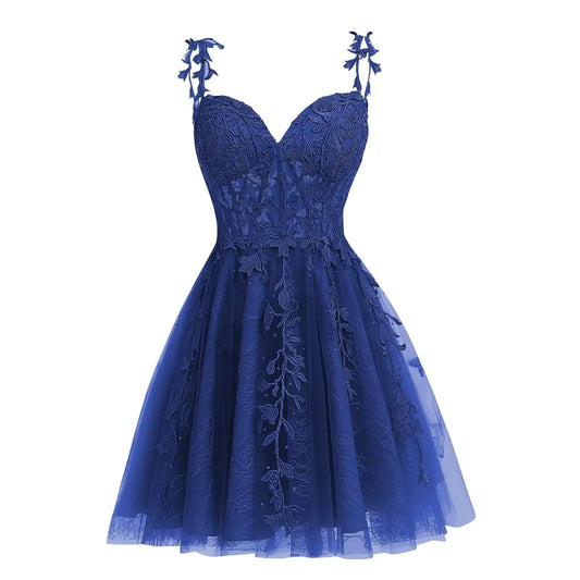 Dessiny Elegant Tulle Homecoming Dresses Short for Teens Sexy Lace Applique Backless Spaghetti Straps Royal Blue Short Homecoming Dresses 4