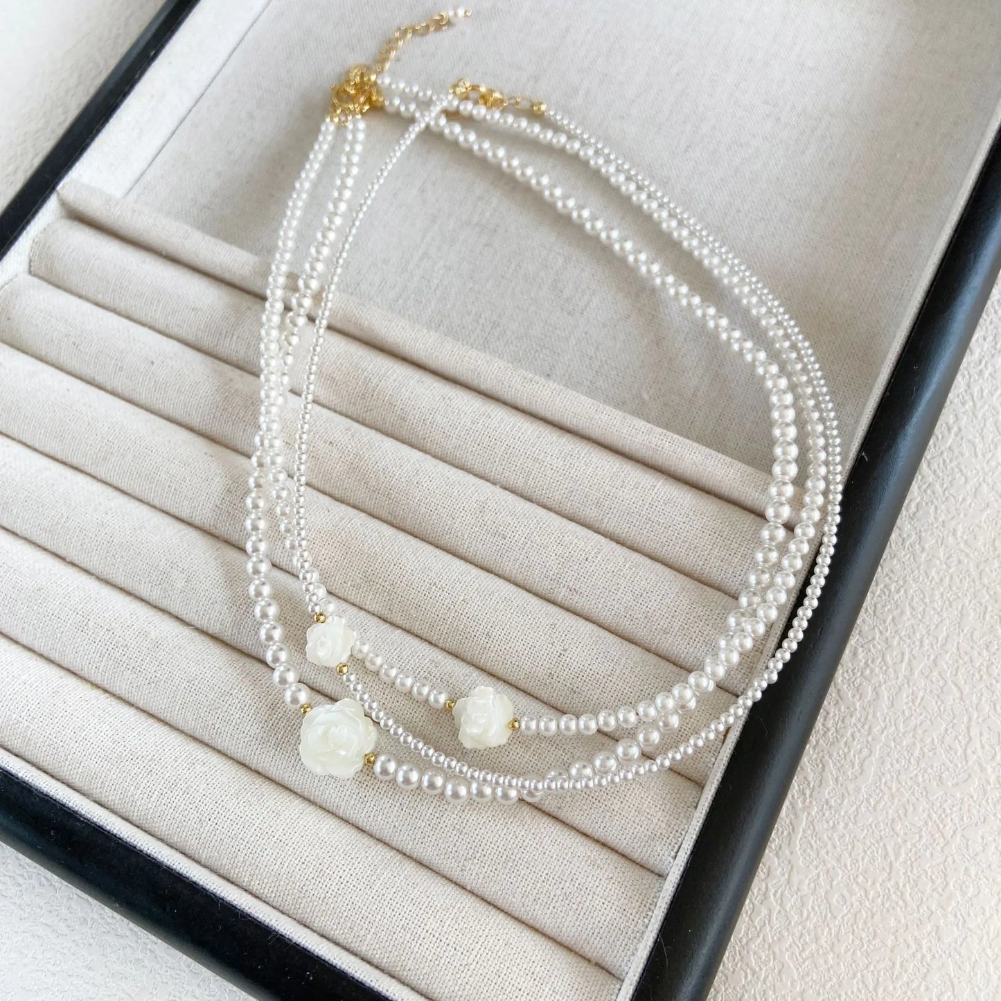 French Vintage Camellia Pearl Jewelry Set with Rose