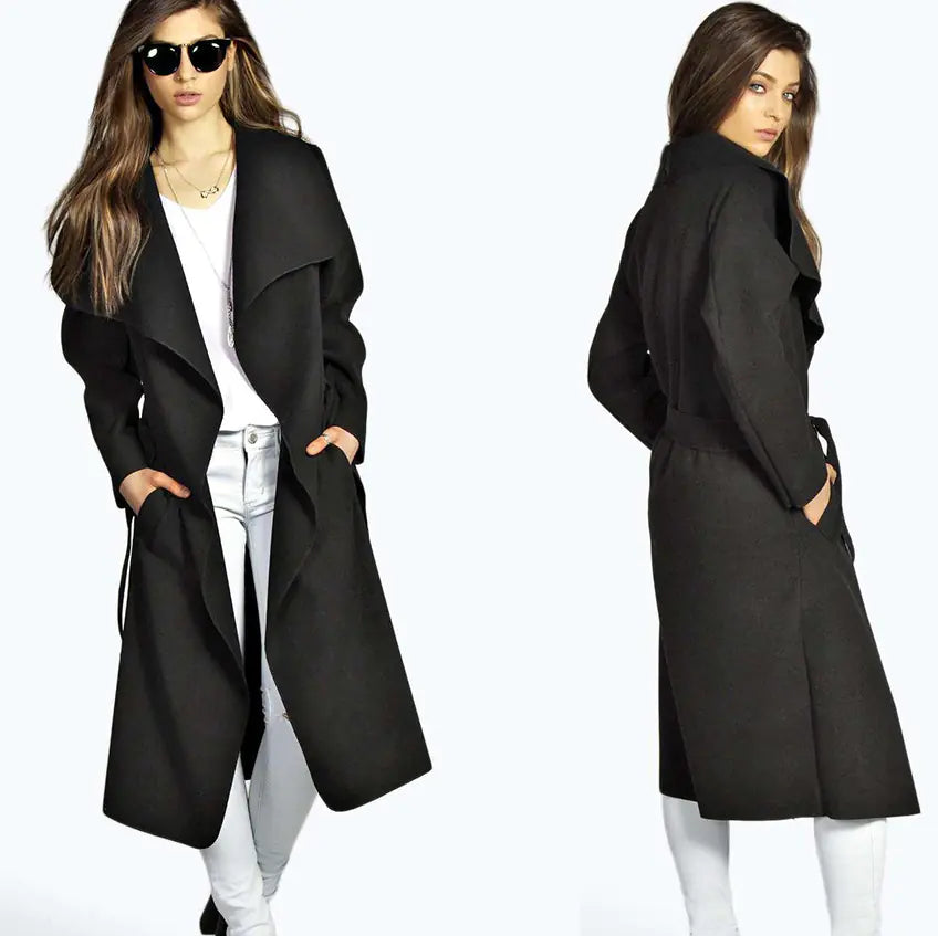 Plus Size Woolen Coat with Belt for Fall/Winter