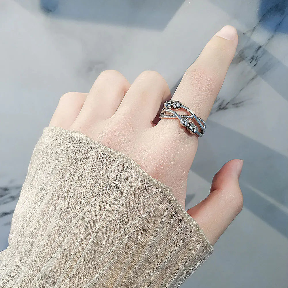 New S925 Silver Double Layer Rotating Anxiety Ring