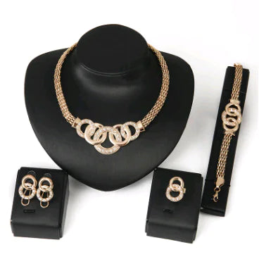 18K Gold-Plated Jewelry Set: Necklace, Earrings, Bracelet, Ring