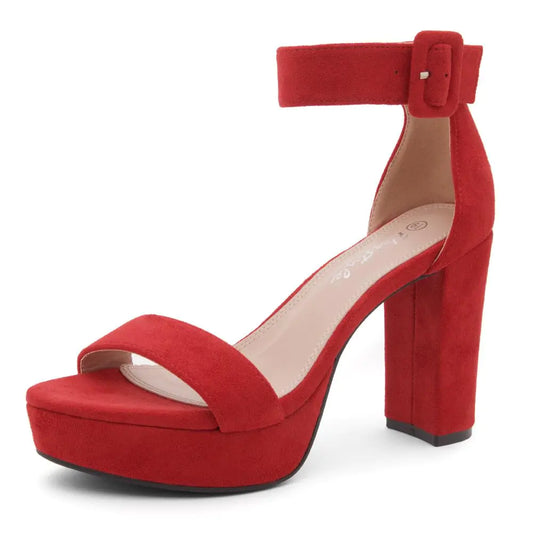 Herstyle Island Womens Platform Heels 4 inches Chunky Heels Comfy Open Toe Block Heeled Sandals Ankle Strappy Dress High Heels Black Red Chunky Platform Heels for Wedding Prom 2401Red Size 10.0