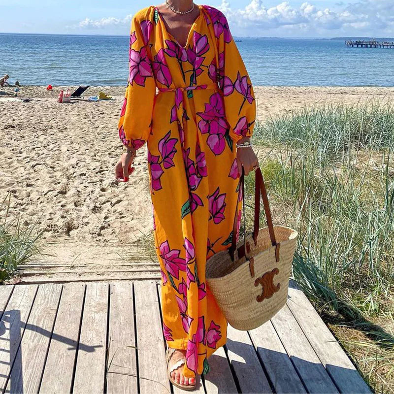"Fall Fashion Casual V-neck Long Sleeve Loose Dress"