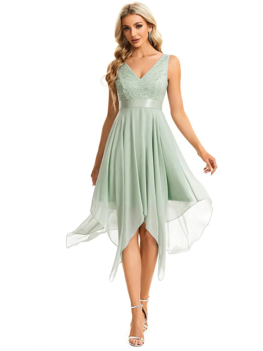 Ever-Pretty Womens Vintage V Neck Irregular Hem Lace A Line Chiffon Cocktail Dresses Mint Green US22