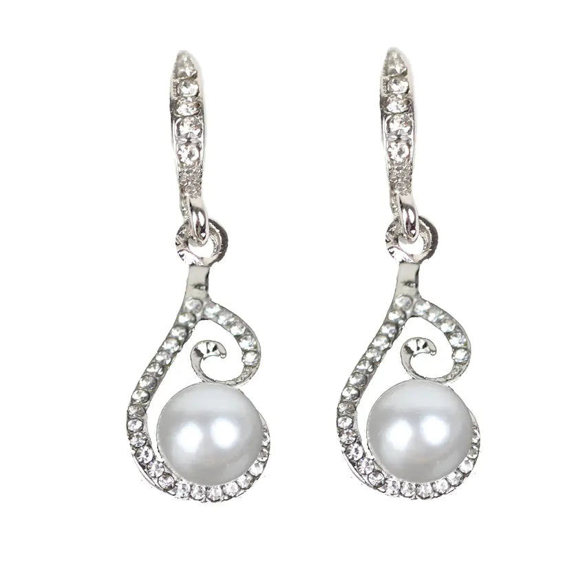 Bridal Jewelry Set with Pearl and Rhinestone Earrings